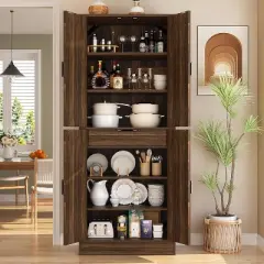 Aheaplus 71'' Kitchen Pantry Cabinet with Doors, Freestanding Large Storage Cupboard with Storage Drawers