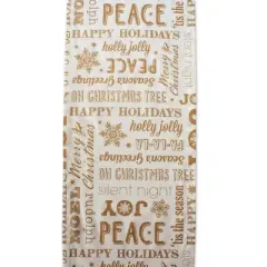 Design Imports  Christmas Gold Holiday Collage Printed Metallic Table Runner, Gold, 14X108"