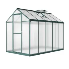 GustoWave  Walk-In Aluminum Polycarbonate Greenhouse With Roof Vent, For Outdoor Gardens, Patios, And Backyards，Green.