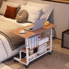 GustoWave  Portable Rolling Desk With Wheels, Adjustable Height Mobile Computer Desk With Storage Shelf For Home Office Study