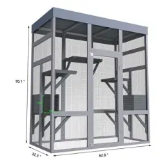 Kumasinova 62.6" Outdoor Cat House Weatherproof with Roof,Large Cat Enclosure with 2 Sleeper Rooms,Pet Cage with Rust-Proof Wire,Cat Cage for Backyard
