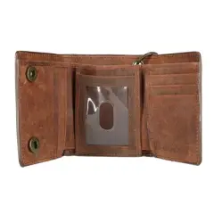 CTM Men's Crazy Horse Leather RFID Trifold Chain Wallet