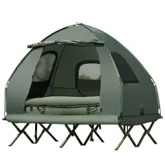 Tangkula Folding 2-Person Camping Tent Cot Portable Pop-Up Tent with Sleeping Bag&Air Mattress for Outdoor Activity