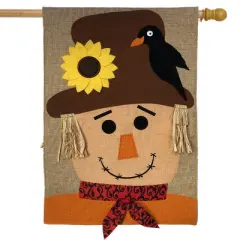 Autumn Scarecrow Burlap House Flag Fall 28" x 40" Briarwood Lane