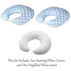 Bacati - 3 pc Ikat Zigzag Blue Dots Muslin Hugster Feeding & Infant Support Nursing Pillow Nursing Pillow with Insert