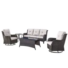 Gymojoy 5 Pieces Outdoor Wicker Sofa with Swivel Chairs, Coffee Table, Patio Furniture Set
