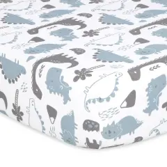 The Peanutshell Dino and Elephant Stripes Fitted Crib Sheets for Boys or Girls, 6-Pack Set | Blue, Grey