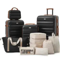 6/13pcs ABS Luggage Set, Lightweight Hardshell Suitcases with Dual Spinner Wheels, Carry-On+Check-In Sizes+Travel Bags -ModernLuxe