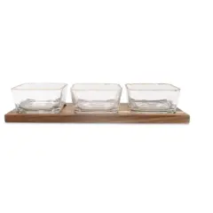 Classic Touch 3 Bowl Relish Dish Wooden Base