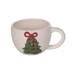 Transpac Ceramic Holiday Tree Mug 14.5oz Multicolor Dishwasher Safe Drinkware for Christmas Gift Giving and Decor