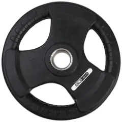 HolaHatha 35-Pound Olympic Rubber Coated Solid Cast Iron Weight Plate with Tri Grip Handle for Full Body Strength Training Workouts, Black