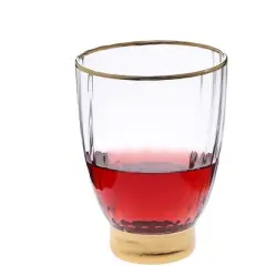 Classic Touch Set of 6 Line Textured Stemless Wine Glasses with Gold Base and Rim - 3.25"D x 4.3"H