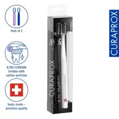 Curaprox White Edition Set &ndash; Extra Soft Black/White Toothbrush (2-Pack), Black Is White Toothpaste 90 ml, White Toothbrush Holder