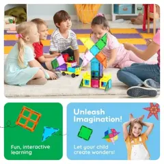 PICASSO-TILES Magnetic Tiles For Kids with Tote Bag, 61PCS Construction STEM Building Blocks Educational Toy