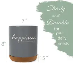 Elanze Designs Happiness is Homemade Ceramic Cork Bottom Gray Large Capacity Utensil Holder Crock for Countertop Storage, Stylish & Durable for