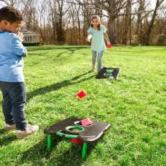 HearthSong Pick-Up-and-Go Portable Cornhole Game Set for Kids' Indoor and Outdoor Active Play, with Two Double-Holed Boards and Eight Cornhole Bags