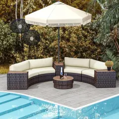 Outsunny 8 Piece Patio Furniture Set with 4 Rattan Sofa Chairs & 4 Tables, Outdoor Conversation Set with Storage & Umbrella Hole