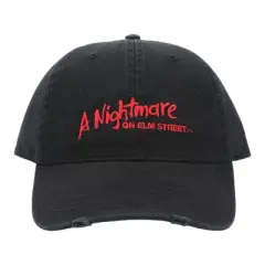 A Nightmare On Elm Street Logo Men's Black Distressed Dad Hat