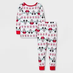 Toddler 4pc Disney Cozy Holiday Minnie and Mickey Fair Isle Pajama Set - White