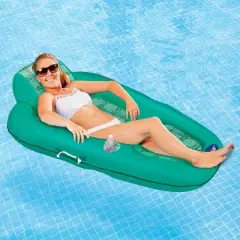 Aqua Leisure Water Lounger Recliner and Inflatable Pool Float with Polyknit Fabric in Compass Rose Print for Beach, Lake, or River (Teal) (2 Pack)