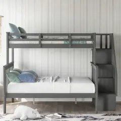 Twin-Over-Full Bunk Bed with Storage Stairs and Guard Rail - ModernLuxe