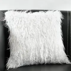 Luca Faux Fur Square Throw Pillow White - Lush D&eacute;cor