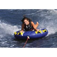 Airhead AHST-23 Strike 2 Single Rider Inflatable Towable with Nylon Handholds, Knuckle Guards, and Boarding Cable for Lake Boating