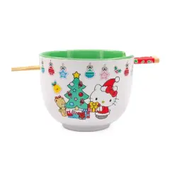 Silver Buffalo Sanrio Hello Kitty Holiday 20-Ounce Ceramic Ramen Bowl and Chopstick Set