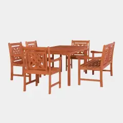 Malibu 6pc Rectangle Wood Outdoor Patio Dining Set - Tan - Vifah