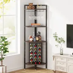Tribesigns Corner Home Bar Racks, 4-Tier Liquor Shelf with Glass Holder