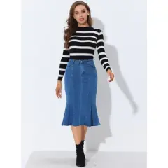 Allegra K Women's High Waist Jean Denim Fishtail Ruffle Skirt