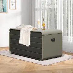 Gulches 200 Gallon Plastic Deck Box, Gray, Large Patio Storage with Lock, Wheels & Waterproof Lid for Outdoor Cushions Garden Pool Supplies