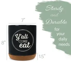 Elanze Designs Y'all Come Eat Southern Accent Ceramic Cork Bottom Black Large Capacity Utensil Holder Crock for Countertop Storage, Stylish & Durable