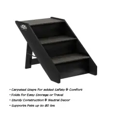 Pet Stairs - Home and Vehicle Foldable Nonslip Dog Steps with 3-Step Design - For Puppies, Kittens, and Other Small Pets by PETMAKER (Gray)