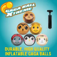Gaga Ball Playground Balls with Air Pump (6pk Animals) Durable Rubber Balls Official Size for Dodgeball & Handball, 8.5 Inches- Great for Outside Play