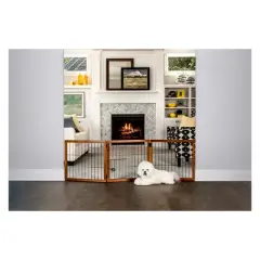 Carlson 3 Panel Freestanding Wood Cat and Dog Gate with Small Door