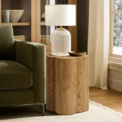 LuxenHome Wood Grain Manufactured Wood 20.5-Inch Tall Round End and Side Table Brown