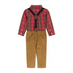 Andy & Evan  Infant  Boys Red Plaid Flannel Buttondown w/Suspenders Set