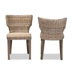 2pc Enver Rattan and Wood Dining Chair Set Natural/Brown - bali & pari