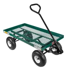 FARM-TUFF Durable Metal Deck Garden Wagon Utility Cart with Pneumatic Tires, Green, 20" x 38"