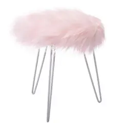 BirdRock Home Round Faux Fur Foot Stool Ottoman - Pink with White Legs