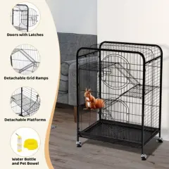 Karl Home Black Metal Pet Crate Cage Kennel With Wheels