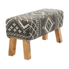 Bohemian Wood Upholstered Fabric Bench Small Black - Olivia & May