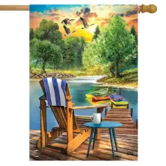 Lakeside Escape Summer House Flag Nautical Dock Boats 28" x 40" Briarwood Lane