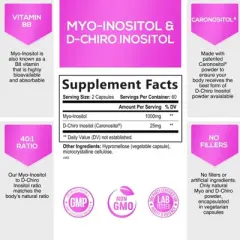 Myo-Inositol & D-Chiro Inositol 40:1 Ratio - Ovarian Health & Hormone Support - 120 Capsules By Nature's Glow