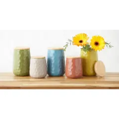 Design Imports Storm Blue Matte Dimple Texture Ceramic Canister Set/2