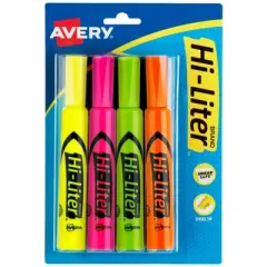 Avery&reg; Hi-Liter&reg; Desk-Style Highlighters, Assorted Colors, Smear Safe&trade;, Nontoxic, 4 Per Pack, 4 Packs