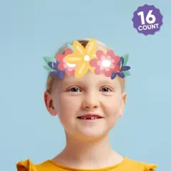 Big Dot of Happiness Paper Flower Crowns, Colorful Floral Tiara Headbands for Girls' Birthday Party, DIY Boho Party Hat Favors, 16 Count