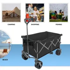 YONWAY Foldable Utility Wagon with All-Terrain Wheels,Heavy-Duty Steel Frame Collapsible Cart,Large Capacity Outdoor Garden Wagon