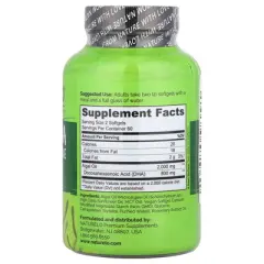 NATURELO Vegan DHA, Omega-3 from Algae, 120 Vegan Softgels (400 mg per Softgel)